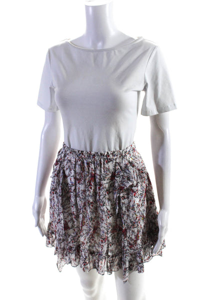 IRO Womens Abstract Print Ruffled Tiered Short Skirt White Pink Gray Size 36