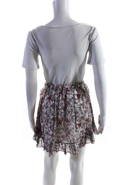 IRO Womens Abstract Print Ruffled Tiered Short Skirt White Pink Gray Size 36