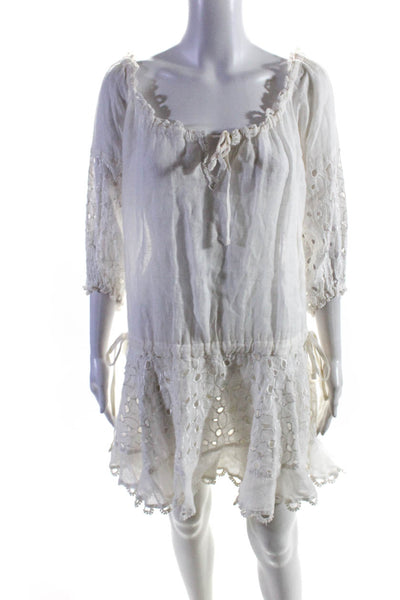 Sunday Tropez Womens Floral Lace off the Shoulder Blouson Dress White Size O/S