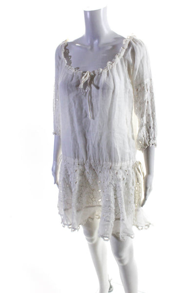 Sunday Tropez Womens Floral Lace off the Shoulder Blouson Dress White Size O/S