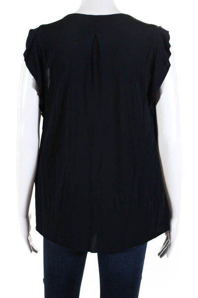 Elie Tahari Womens Short Ruffled Sleeves Blouse Navy Blue Size Extra Small