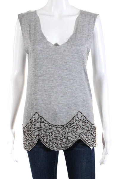 Gryphon New York Womens Jeweled Bottom V Neck Tank Top Gray Size Small