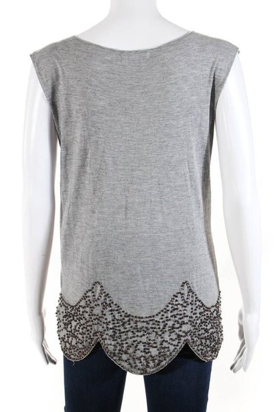 Gryphon New York Womens Jeweled Bottom V Neck Tank Top Gray Size Small