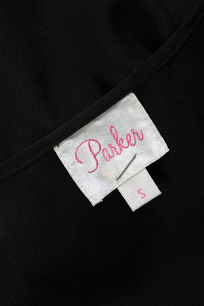 Parker Womens Silk Studded V Neck Open Shoulder Blouse Black Size Small