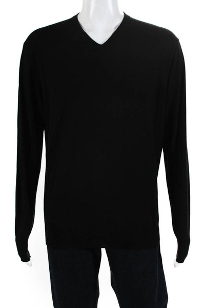 Aspesi Mens Long Sleeves Pullover V Neck Sweater Black Wool Size EUR 54