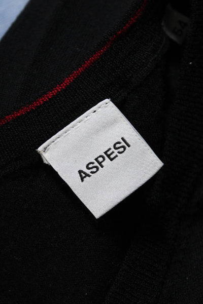 Aspesi Mens Long Sleeves Pullover V Neck Sweater Black Wool Size EUR 54