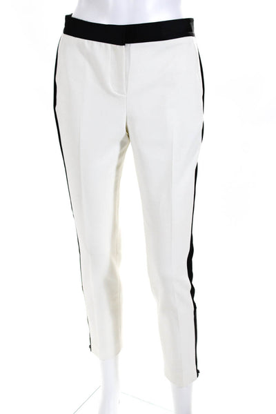 Tibi Womens Striped Zipper Ankle Creased Slim Leg Pants White Black Size 4