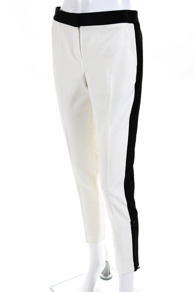 Tibi Womens Striped Zipper Ankle Creased Slim Leg Pants White Black Size 4