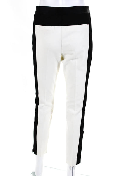 Tibi Womens Striped Zipper Ankle Creased Slim Leg Pants White Black Size 4