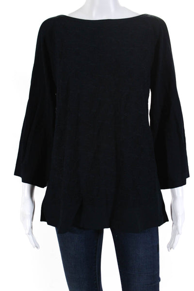 D Exterior Womens Textured Cold Shoulder Long Sleeve Blouse Top Navy Blue Size M