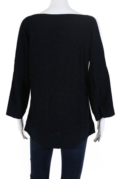 D Exterior Womens Textured Cold Shoulder Long Sleeve Blouse Top Navy Blue Size M