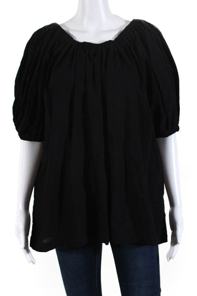 Wilt Womens Cotton Elastic Neckline Bishop Half Sleeve Blouse Top Black Size XS