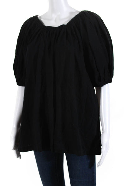 Wilt Womens Cotton Elastic Neckline Bishop Half Sleeve Blouse Top Black Size XS