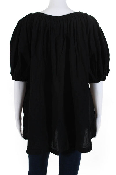 Wilt Womens Cotton Elastic Neckline Bishop Half Sleeve Blouse Top Black Size XS