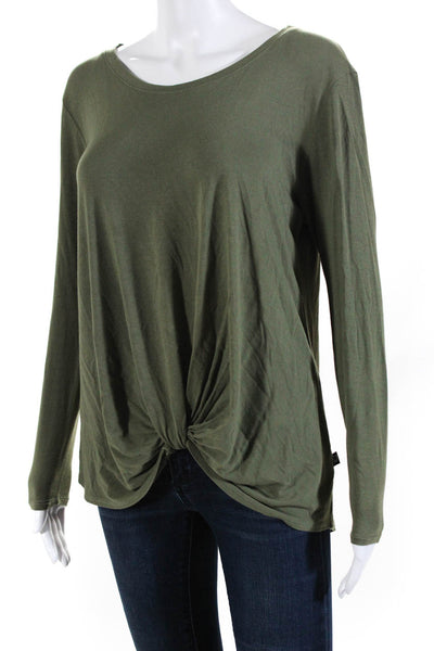 Terez Womens Jersey Knit Ruched Hem Long Sleeve Boat Neck Top Olive Green Size M