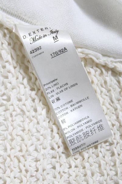 D Exterior Womens Cotton Thin-Knit Crochet Back Round Neck Shirt White Size M