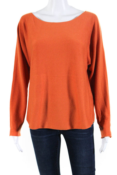 Vince Womens Tight-Knit Long Sleeve Boat Neck Sweater Top Orange Size M