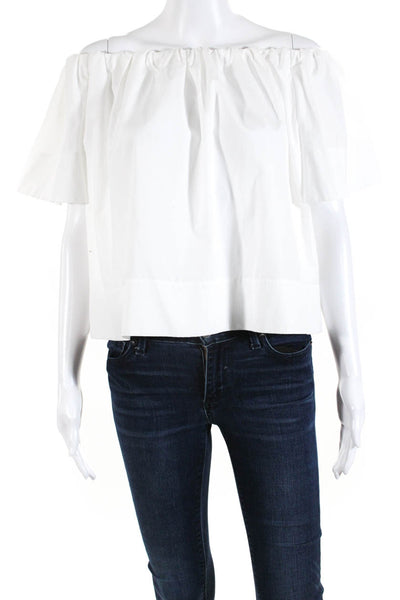 Vince Womens Cotton Ruffled Off The Shoulder Batwing Sleeve Blouse White Size S