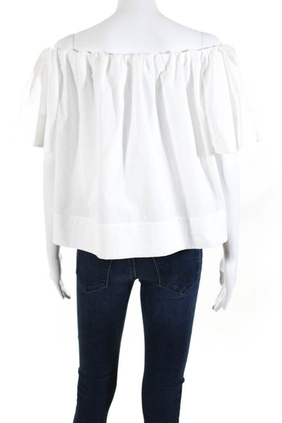 Vince Womens Cotton Ruffled Off The Shoulder Batwing Sleeve Blouse White Size S