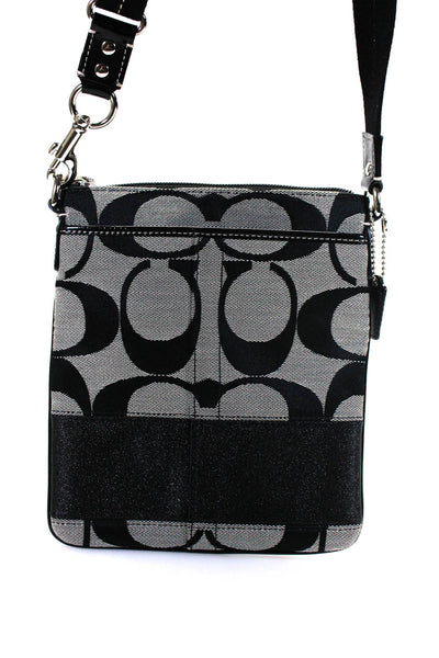 Coach Womens Single Strap Zip Top Small Monogram Crossbody Handbag Gray Black