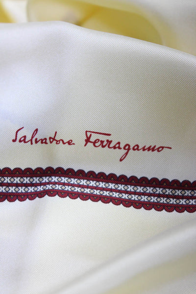 Salvatore Ferragamo Womens Fringe Trim Fanning Woman Silk Scarf White Red