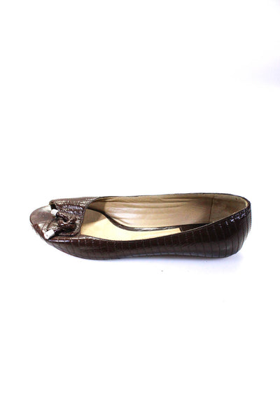 Chloe Womens Brown Textured Peep Toe Embellished Ballet Flat Shoes Size 8.5