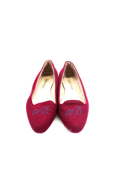 Manolo Blahnik Womens Red Embroidered Slip On Flat Loafer Shoes Size 8.5