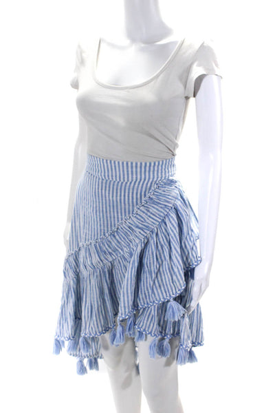 Misa Womens Vertical Striped Braided Tassel A Line Skirt Blue White Size XS