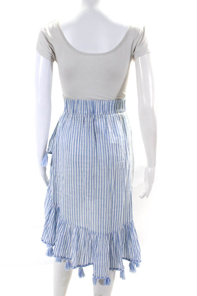 Misa Womens Vertical Striped Braided Tassel A Line Skirt Blue White Size XS