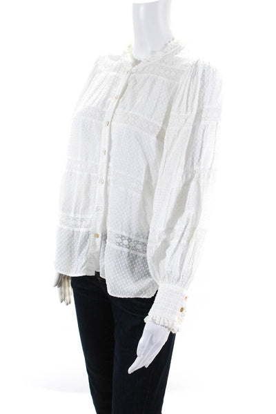 Love Shack Fancy Womens Button Front Crew Neck Lace Trim Shirt White Size Small