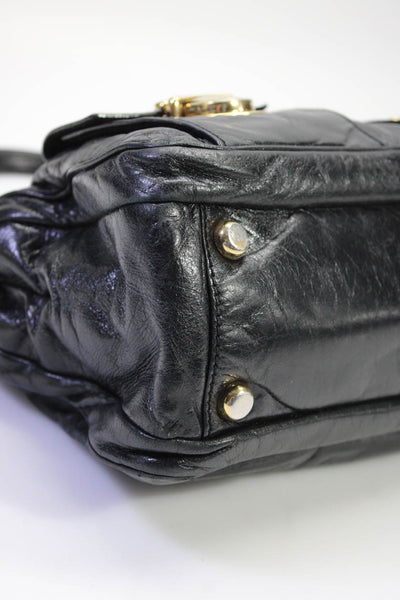 Marc Jacobs Womens Leather Gold Tone Satchel Shoulder Handbag Black