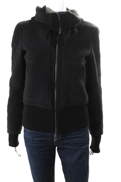 Theory Womens Ribbed Mock Neck Louina Amazing Jacket Black Wool Size Petite