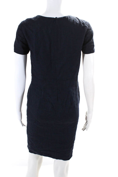 Brooks Brothers Womens Linen Short Sleeves Sheath Dress Navy Blue Size 2