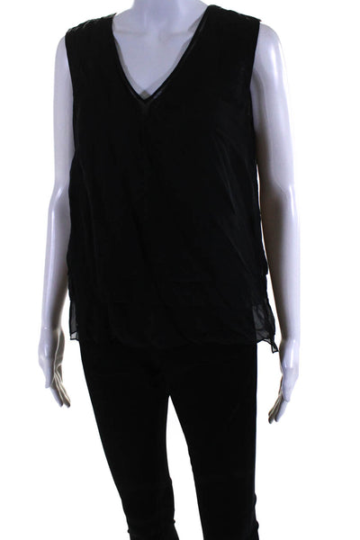 Elie Tahari Womens Sleeveless Layered Chiffon V Neck Tank Top Blouse Black Small