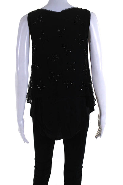 Elie Tahari Womens Rhinestone Cutout Feather Sleeveless Top Blouse Black Size XS