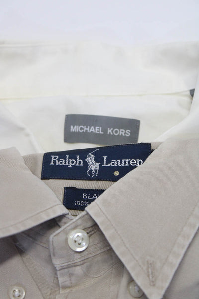 Ralph Lauren Michael Kors Men's Cotton Button Down Shirt Beige Size L XL, Lot 2
