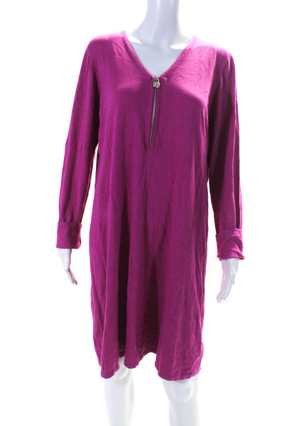 Michael Michael Kors Women's Long Sleeve Quarter Zip Shift Dress Pink Size XL