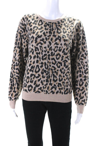 J Crew Women's Merino Wool Leopard Print Pullover Sweater Beige Size M
