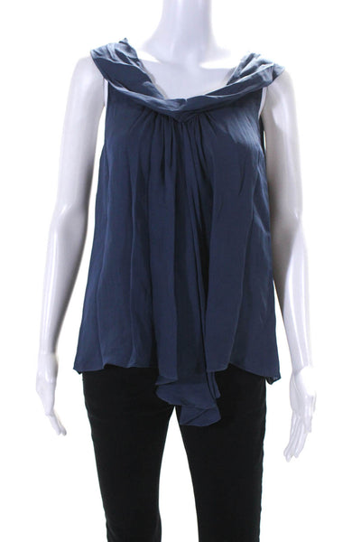 L'Agence Womens Blue Silk Off Shoulder Flowy Sleeveless Blouse Top Size L