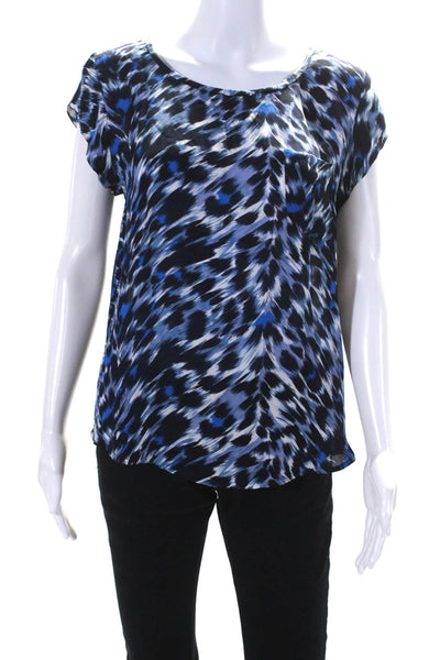 Joie Womens Blue Silk Printed Scoop Neck Cap Sleeve Blouse Top Size S