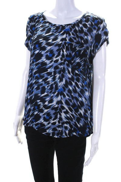 Joie Womens Blue Silk Printed Scoop Neck Cap Sleeve Blouse Top Size S