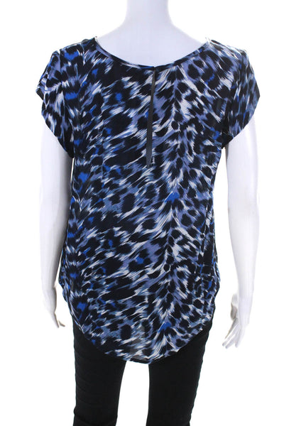 Joie Womens Blue Silk Printed Scoop Neck Cap Sleeve Blouse Top Size S