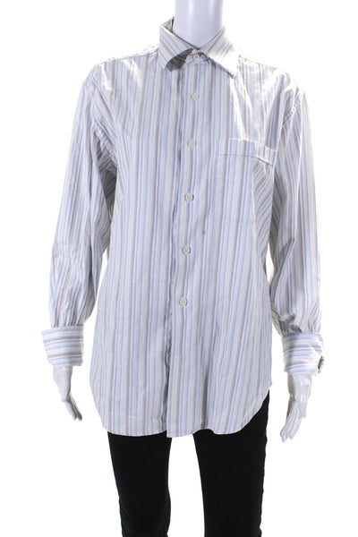 Riley Womens White Multicolor Striped Long Sleeve Button Down Shirt Size OS