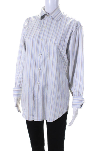 Riley Womens White Multicolor Striped Long Sleeve Button Down Shirt Size OS