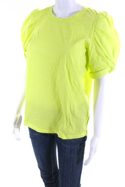 ALC Womens Short Sleeve Crew Neck Tee Shirt Neon Green Cotton Size Small