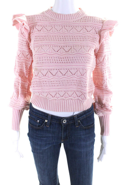 Generation Love Womens Pullover Open Knit Ruffled Sweater Pink Cotton Size Small