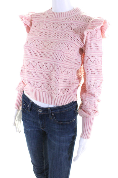 Generation Love Womens Pullover Open Knit Ruffled Sweater Pink Cotton Size Small