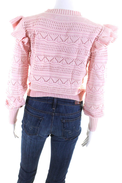 Generation Love Womens Pullover Open Knit Ruffled Sweater Pink Cotton Size Small