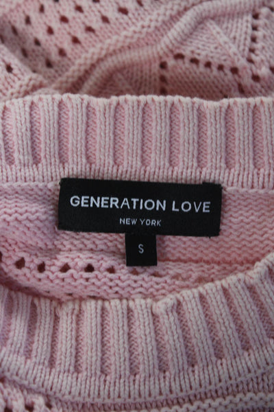 Generation Love Womens Pullover Open Knit Ruffled Sweater Pink Cotton Size Small