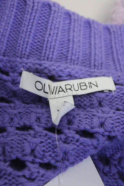 Olivia Rubin Womens Button Front Striped Open Knit Cardigan Sweater Purple XS